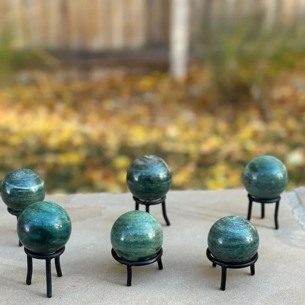 Nephrite Jade Crystal Sphere Green Chakra Stone Includes Short Black Metal Stand - Picture 9 of 14